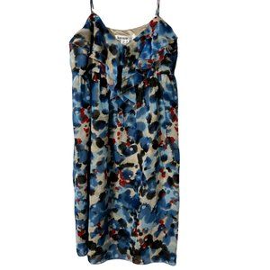 Kensie Pretty Spaghetti Strap Dress Brown Red Blue Splash Short Size Medium NWT